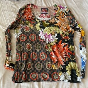Johnny Was Multicolor Floral Long Sleeve Top